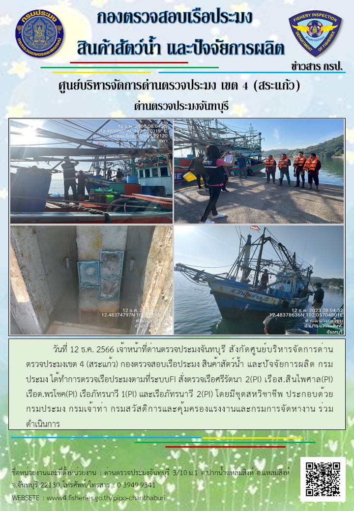 รายงานการปฏิบัติงานประจำวันที่ 12 ธันวาคม 2566..คลิก