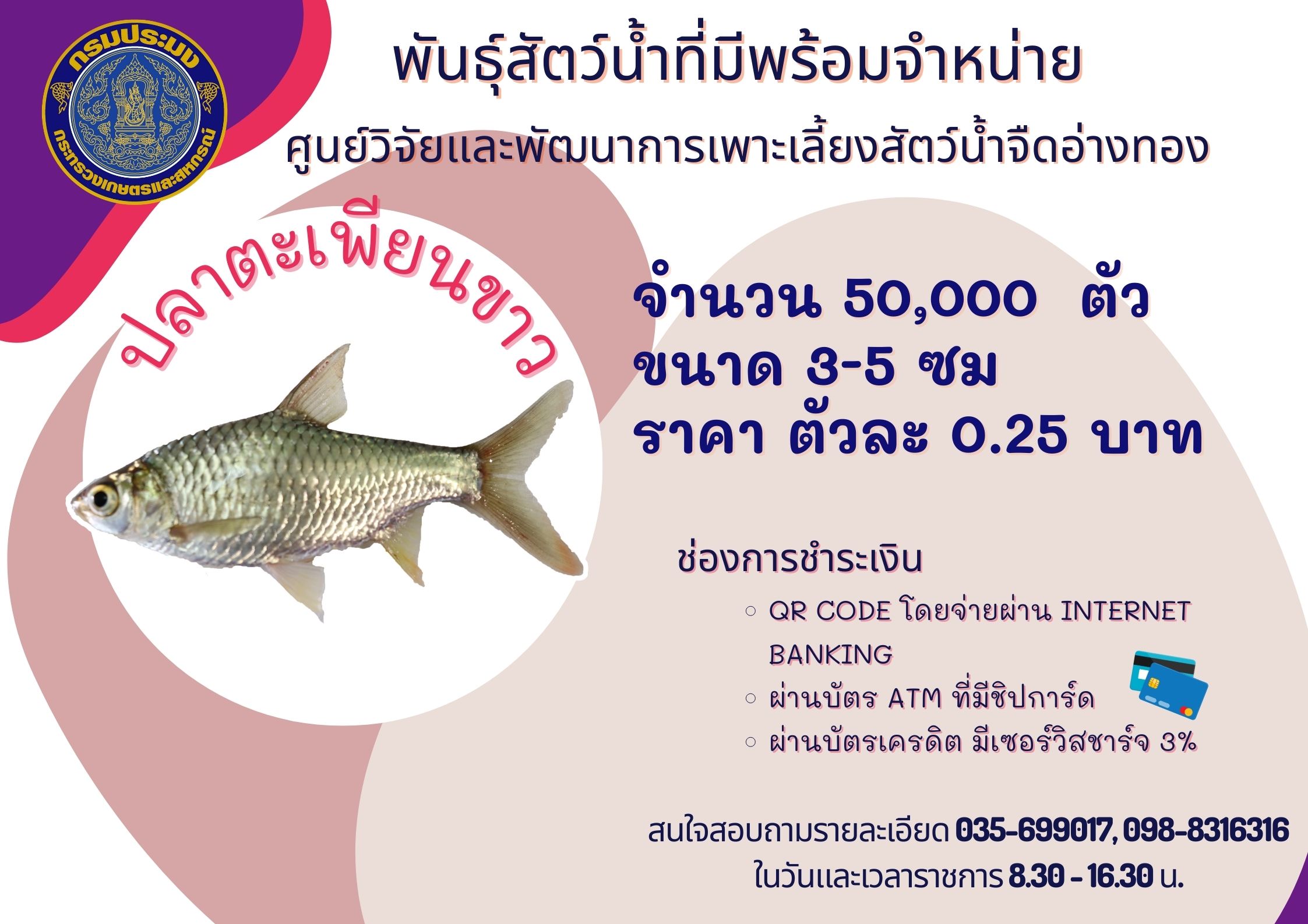 พันธุ์สัตว์น้ำที่มีพร้อมจำหน่าย..คลิก
