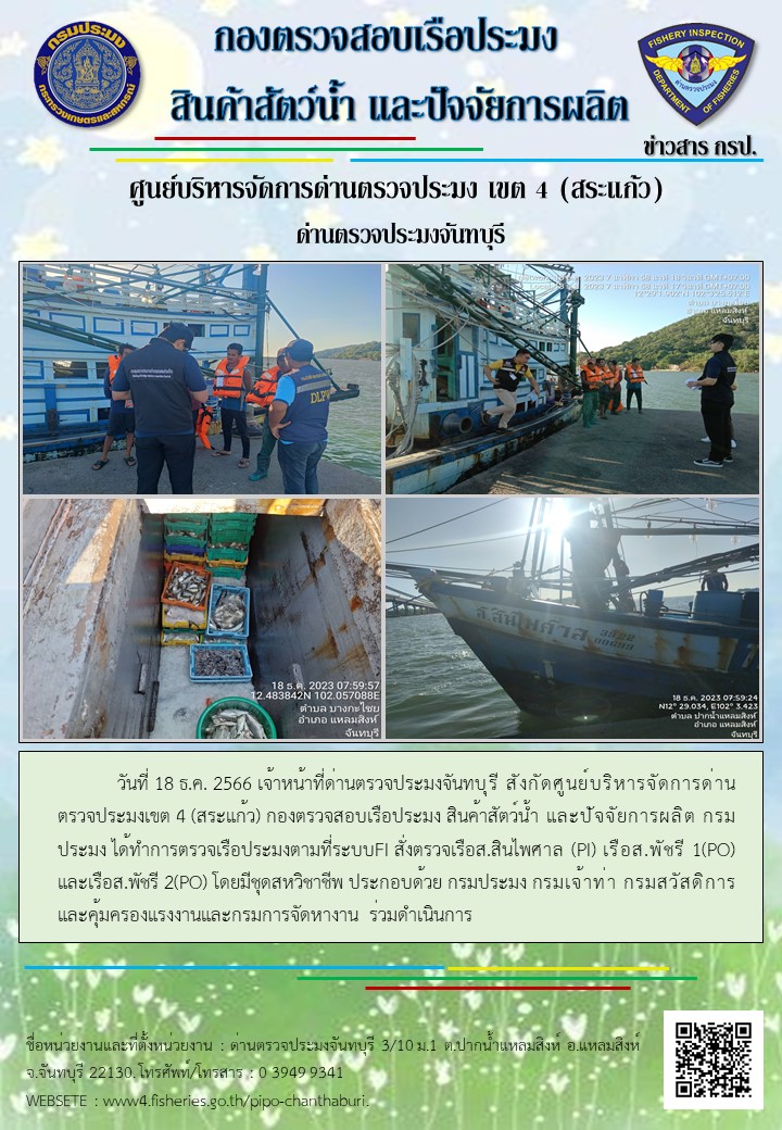 รายงานการปฏิบัติงานประจำวันที่ 18 ธันวาคม 2566