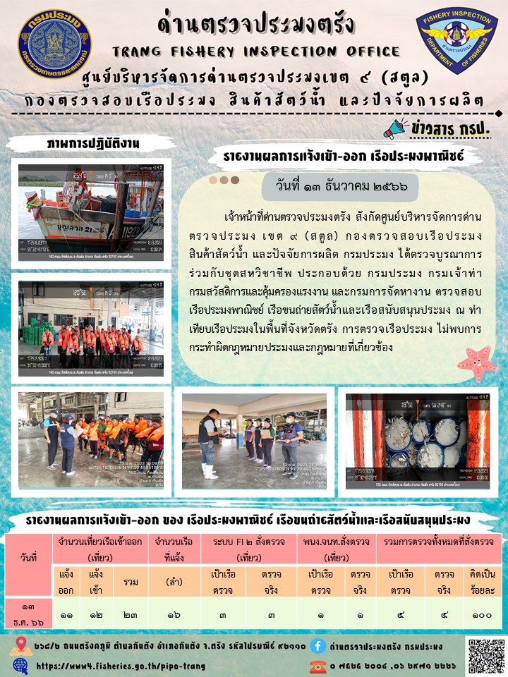 ประชาสัมพันธ์การปฏิบัติงานด่านตรวจประมงตรัง..คลิก
