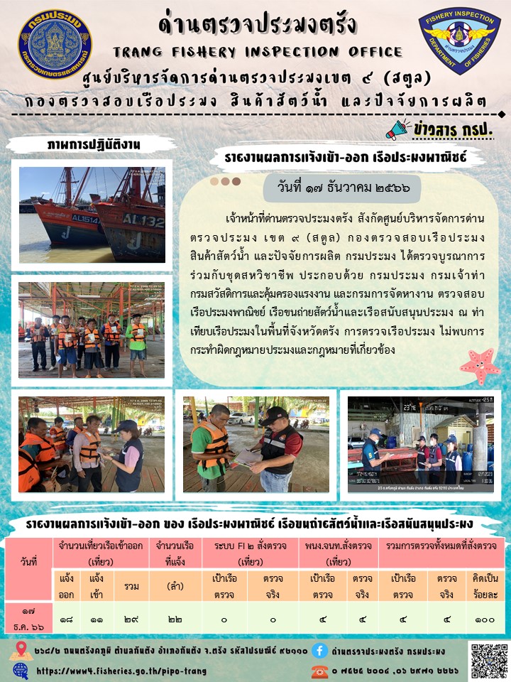 ประชาสัมพันธ์การปฏิบัติงานด่านตรวจประมงตรัง..คลิก