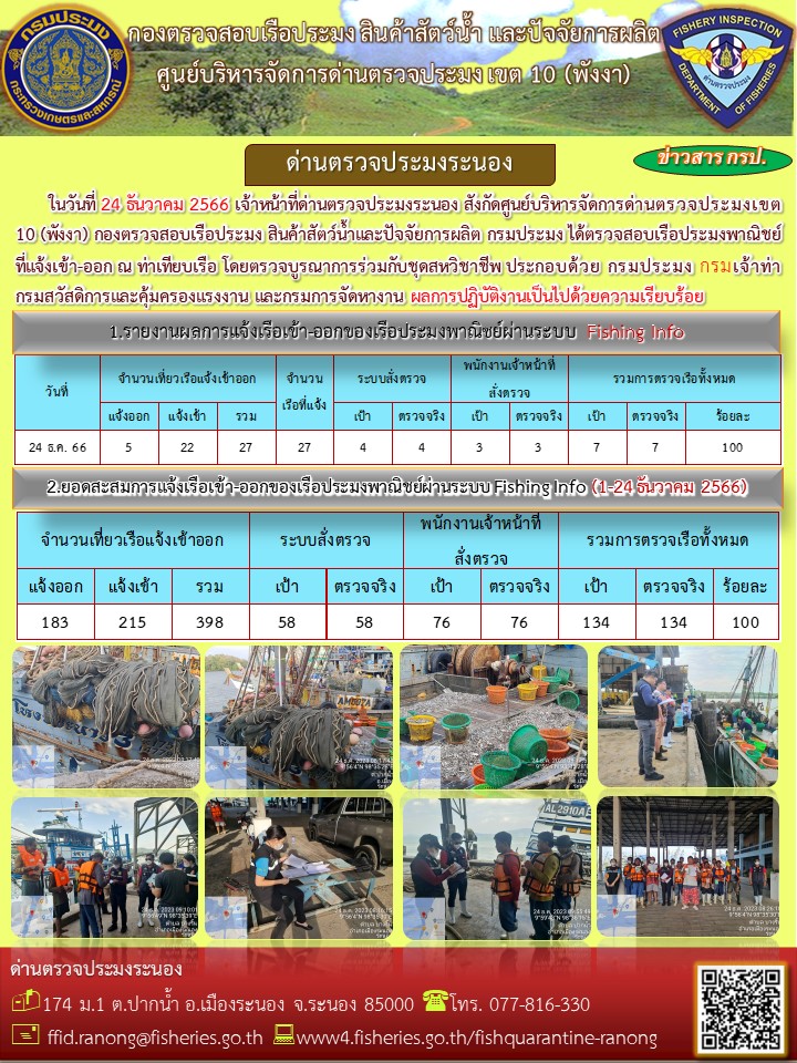 ตรวจสอบเรือประมงพาณิชย์ ณ ท่าเทียบเรือ..คลิก