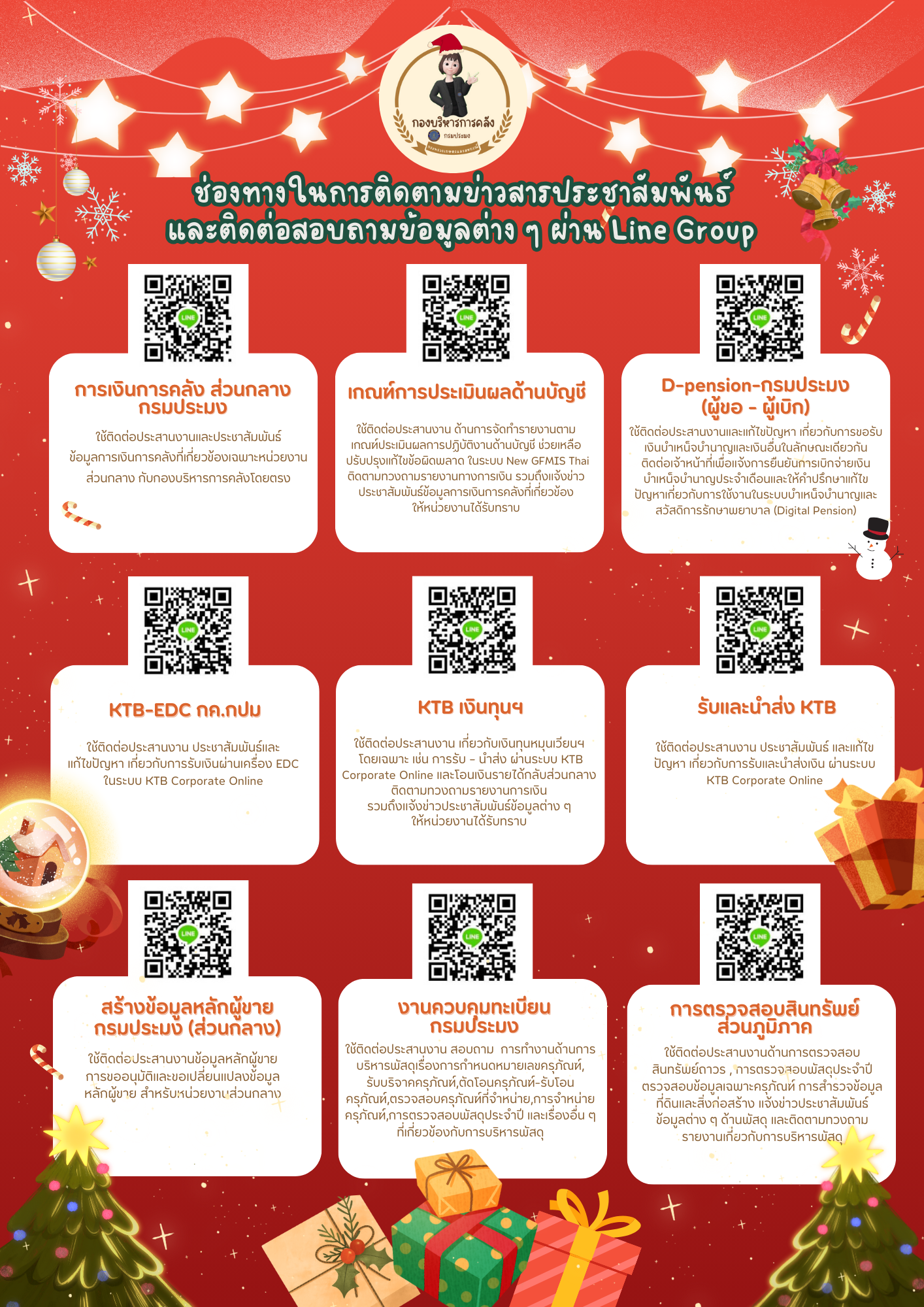 ประชาสัมพันธ์ ช่องทางการติดต่อสื่อสารผ่าน Line Group ของ กองบริหารการคลัง