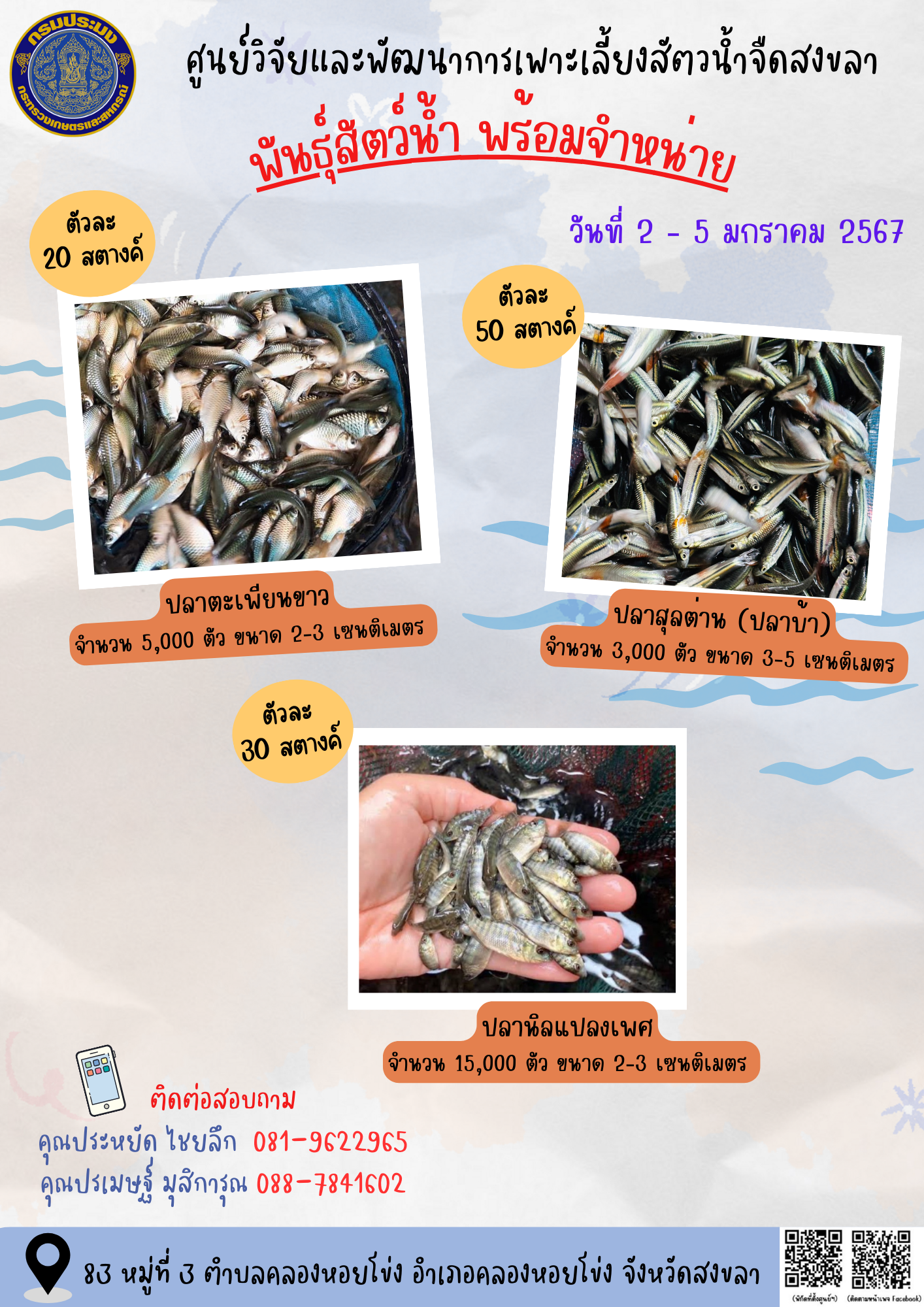 พันธุ์สัตว์น้ำพร้อมจำหน่าย