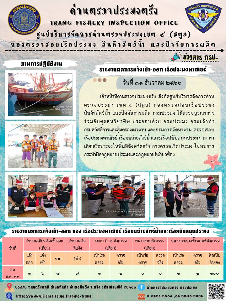 ประชาสัมพันธ์การปฏิบัติงานด่านตรวจประมงตรัง..คลิก