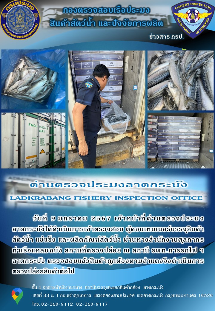 ตรวจสอบสินค้าสัตว์น้ำนำเข้าประจำวันที่ 9 มกราคม 2567..คลิก