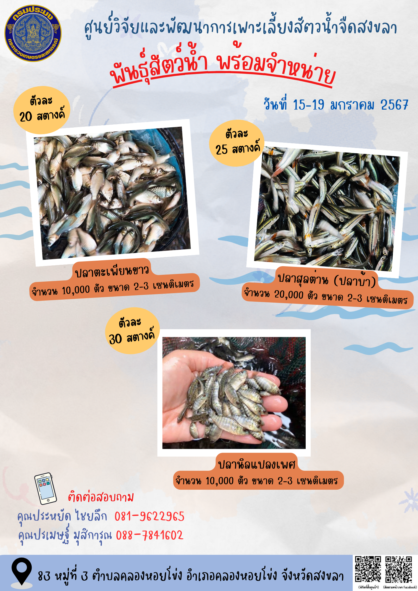 พันธุ์สัตว์น้ำพร้อมจำหน่าย