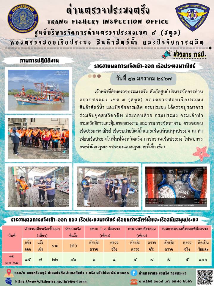ประชาสัมพันธ์การปฏิบัติงานด่านตรวจประมงตรัง..คลิก