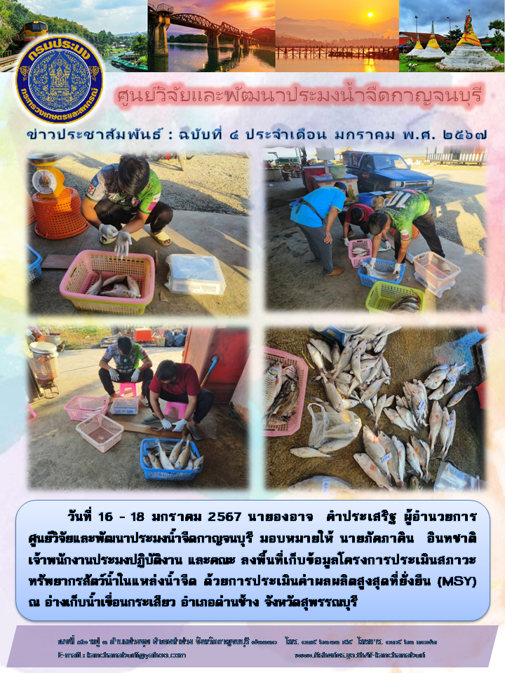 ศูนย์วิจัยและพัฒนาประมงน้ำจืดกาญจนบุรี ลงพื้นที่เก็บข้อมูลโครงการ MSY..คลิก