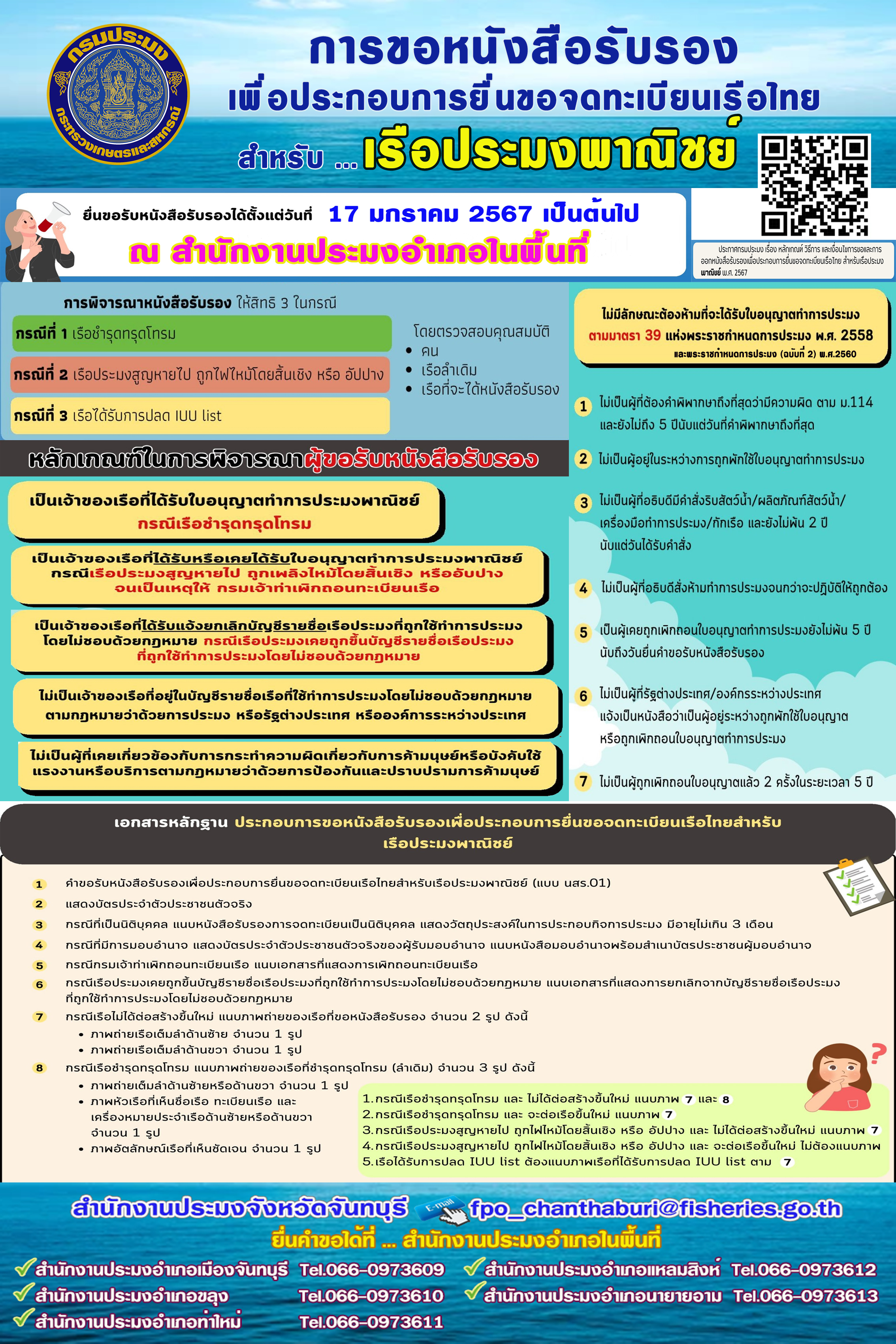 การขอหนังสือรับรองเพื่อประกอบการยื่นขอจดทะเบียนเรือไทย สำหรับ 