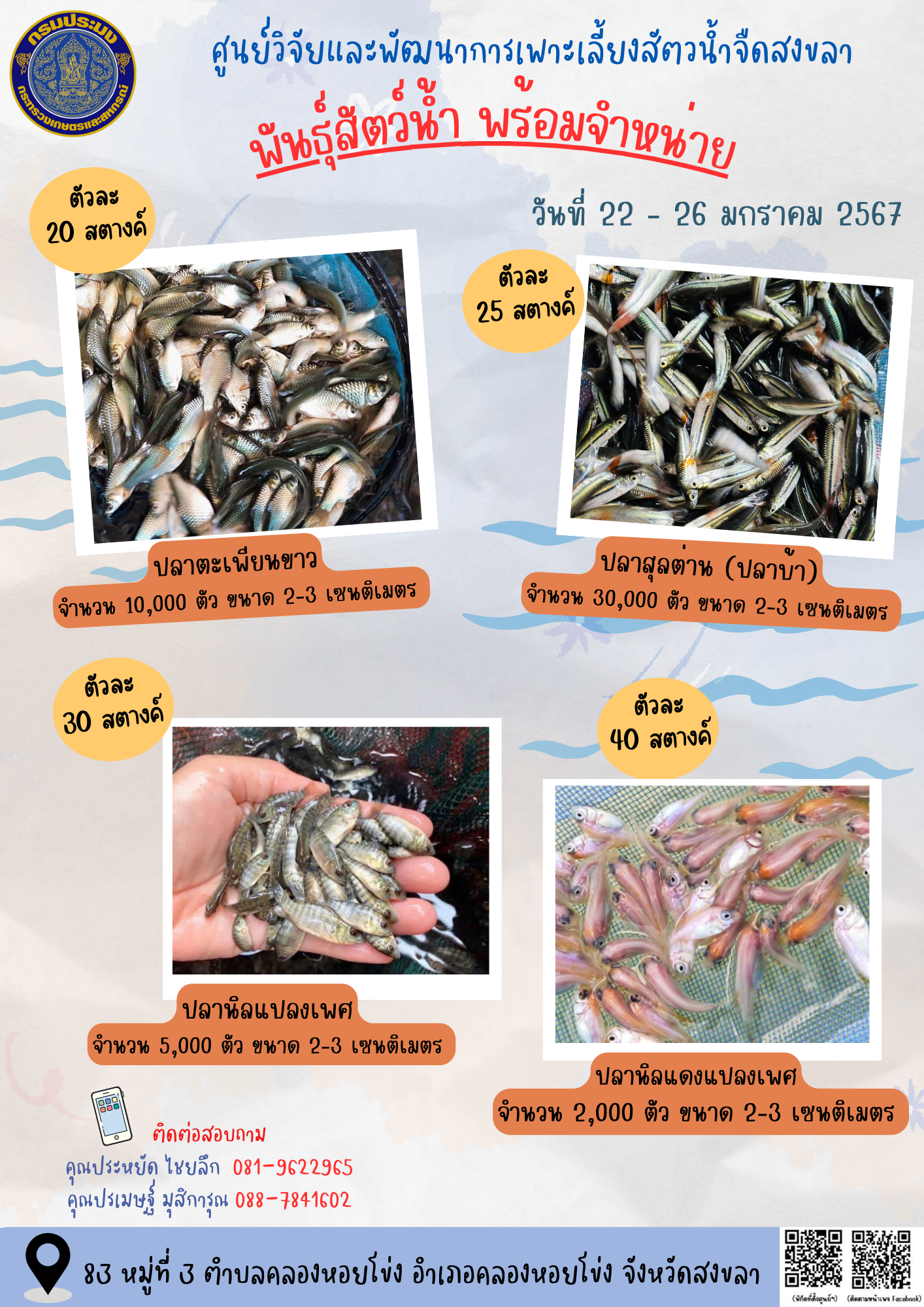 พันธุ์สัตว์น้ำพร้อมจำหน่าย