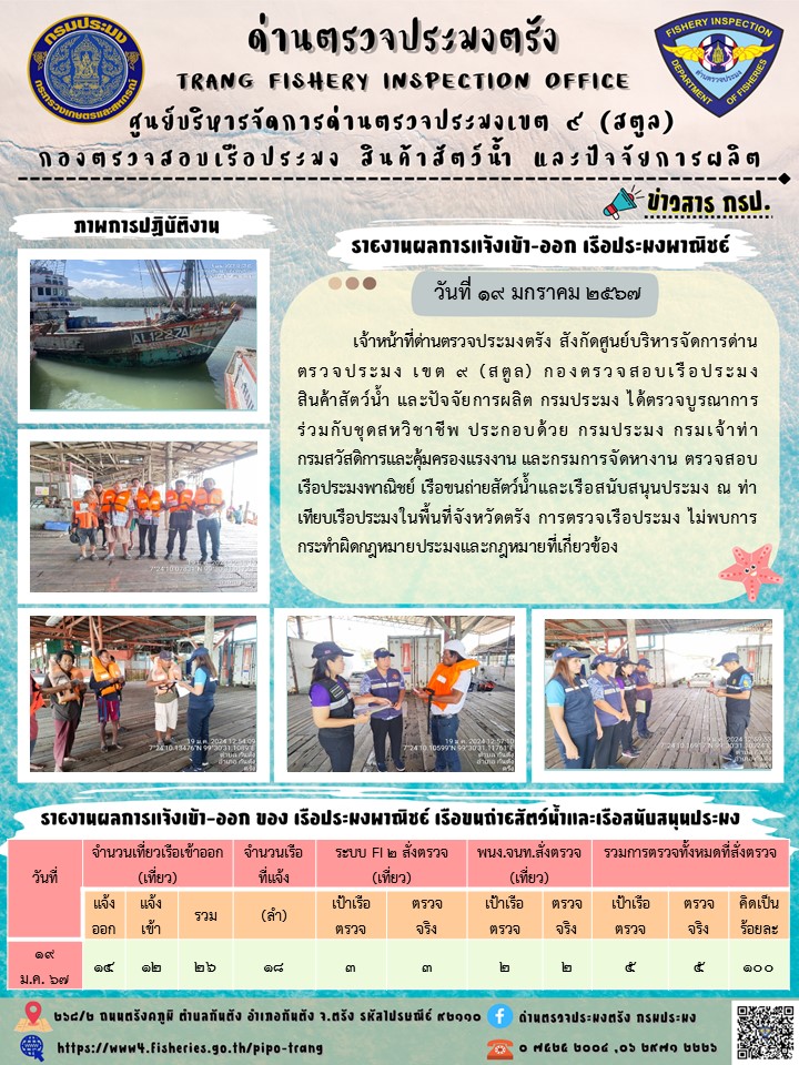 ประชาสัมพันธ์การปฏิบัติงานด่านตรวจประมงตรัง..คลิก