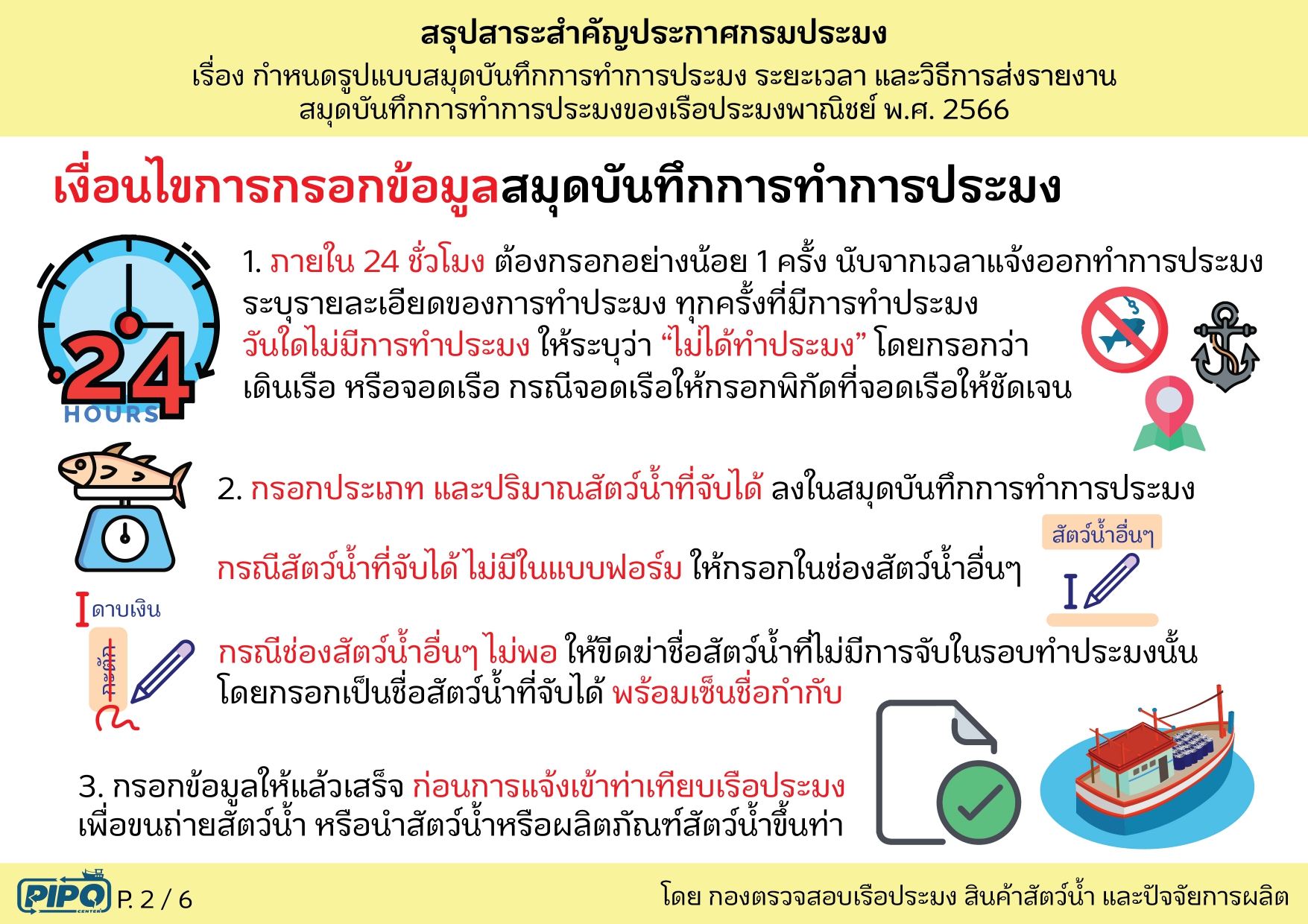 สรุปสาระสำคัญประกาศกรมประมงเกี่ยวกับการจัดทำสมุดบันทึกการทำการประมง (มาตรา 81(2))..คลิก