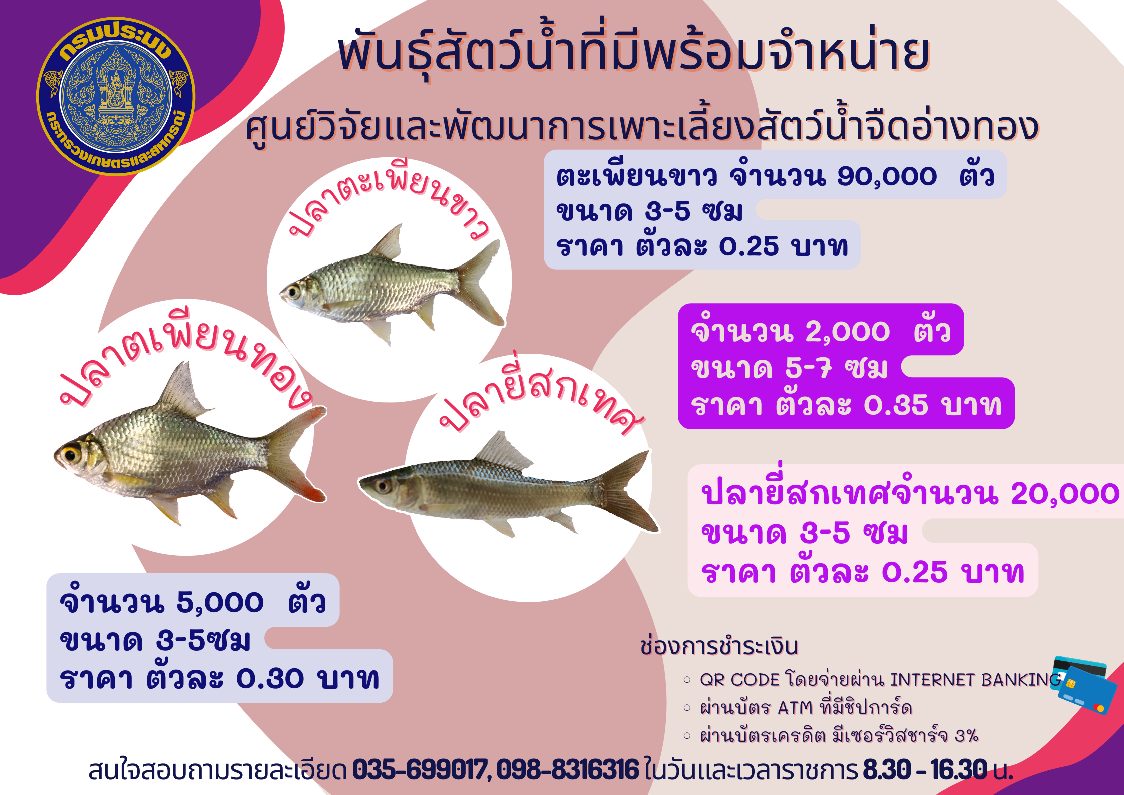 พันธุ์สัตว์น้ำที่มีพร้อมจำหน่าย..คลิก