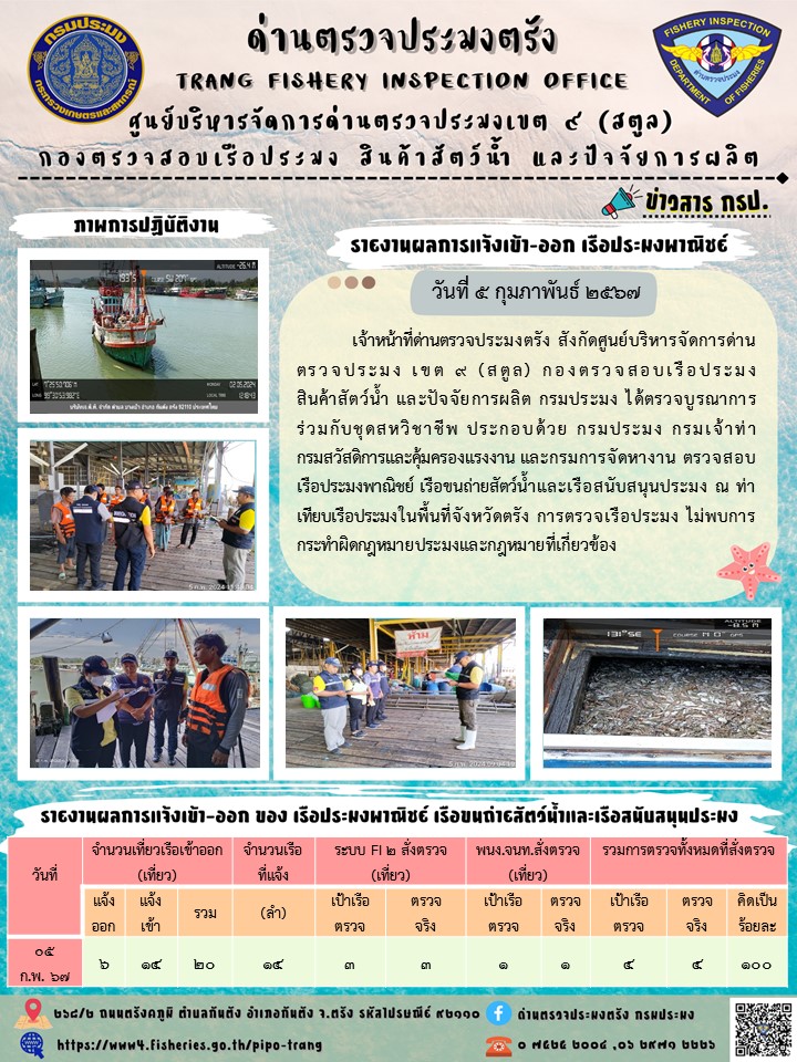 ประชาสัมพันธ์การปฏิบัติงานด่านตรวจประมงตรัง..คลิก
