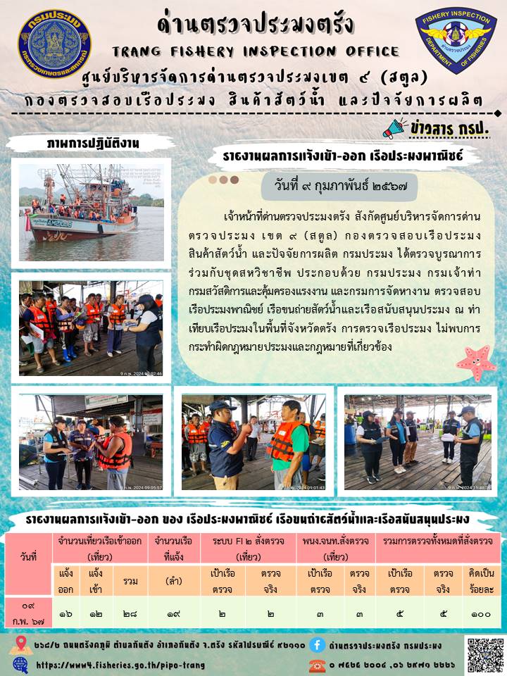ประชาสัมพันธ์การปฏิบัติงานด่านตรวจประมงตรัง..คลิก