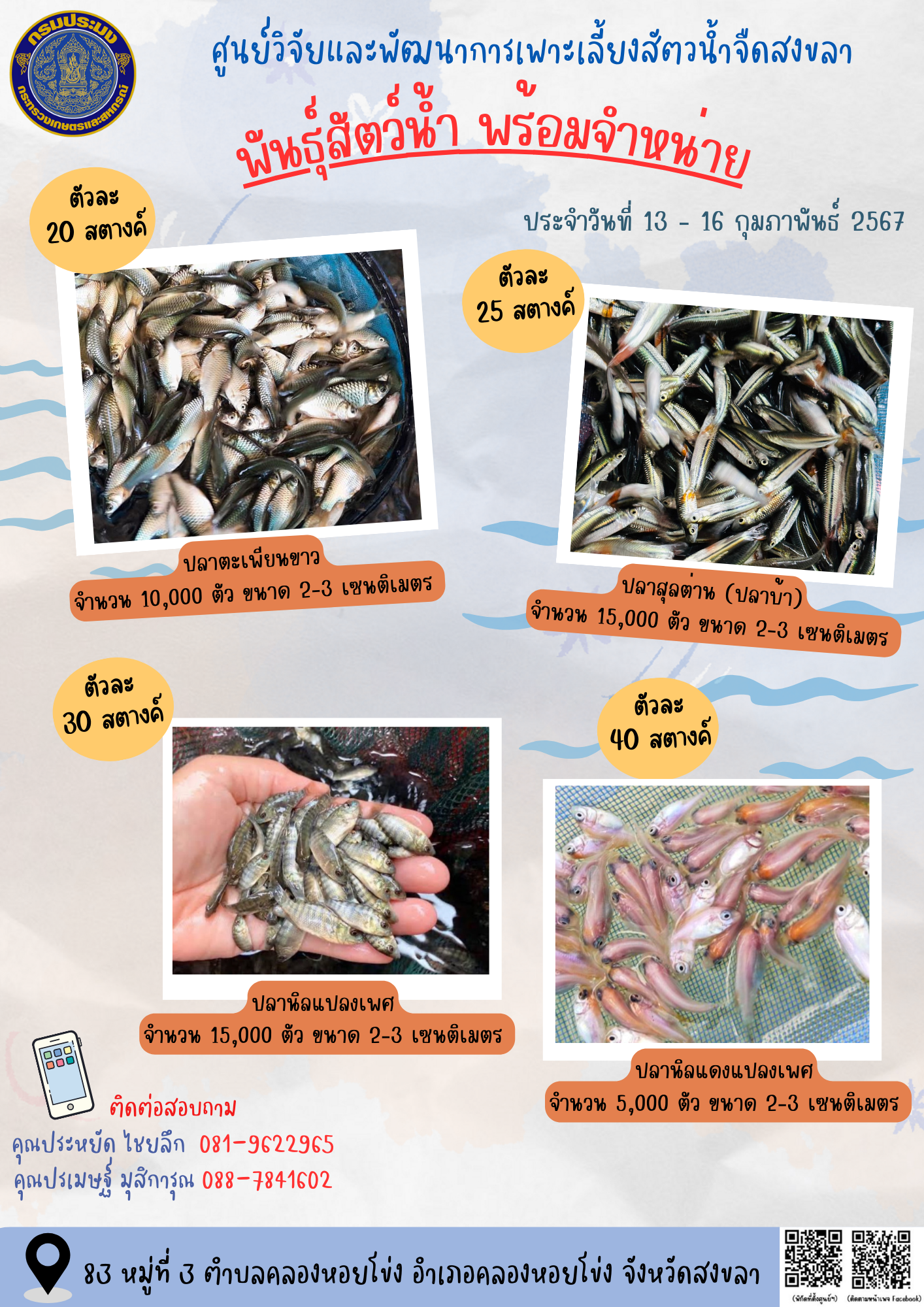 พันธุ์สัตว์น้ำพร้อมจำหน่าย