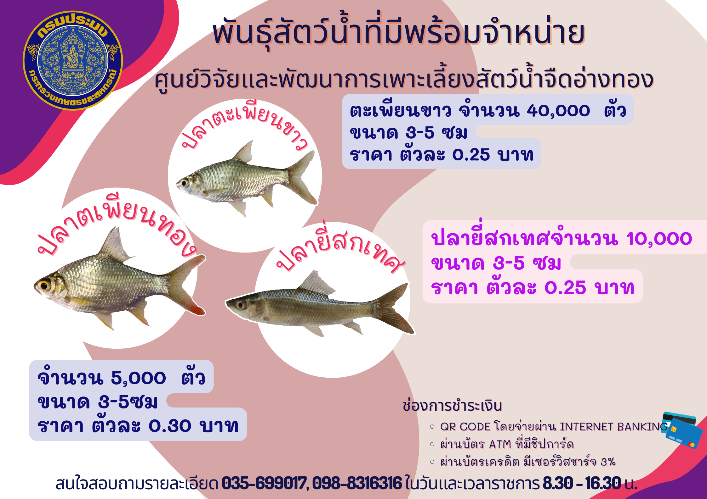 พันธุ์สัตว์น้ำที่มีพร้อมจำหน่าย..คลิก
