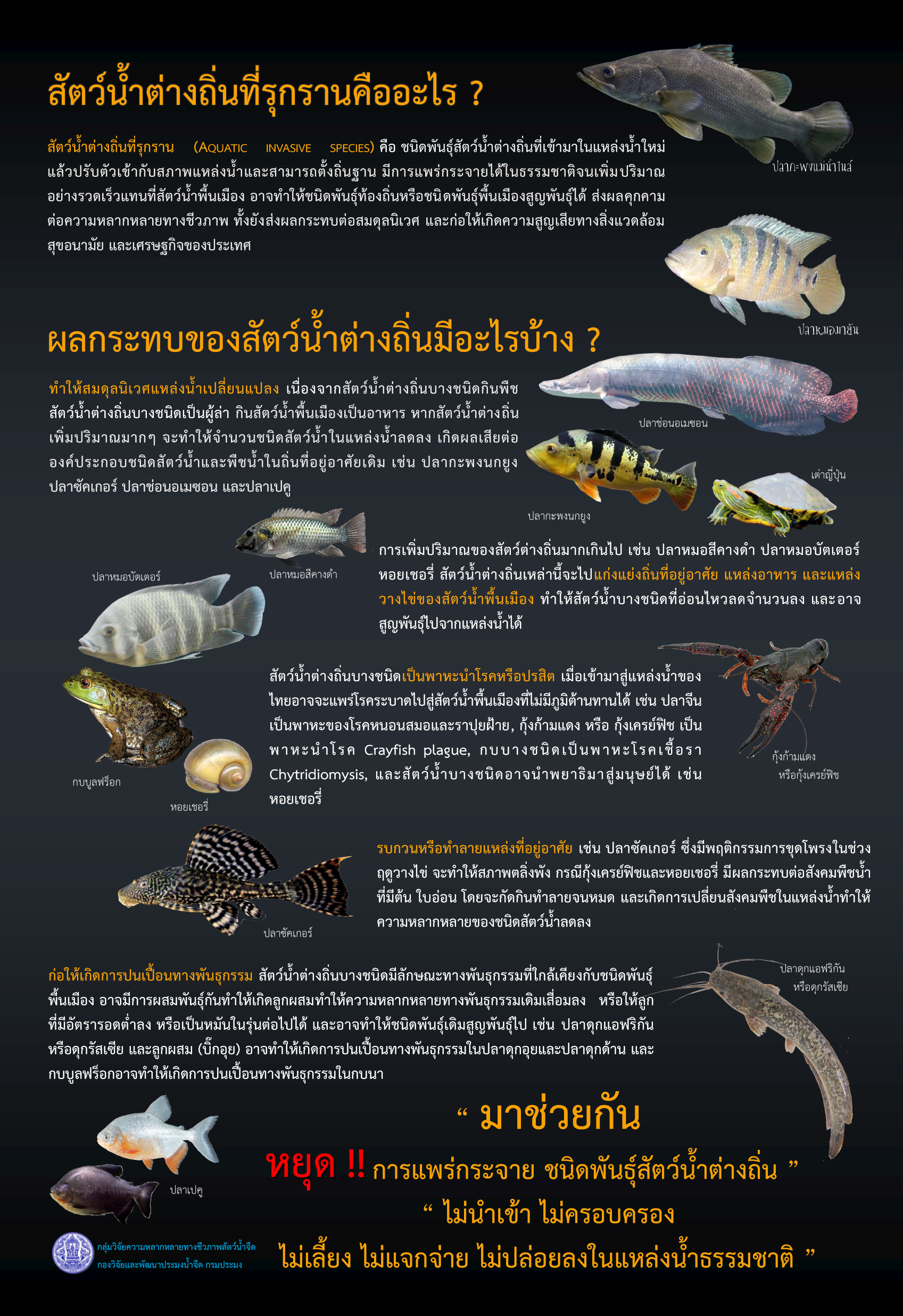ประชาสัมพันธ์ เรื่องเกี่ยวกับสัตว์น้ำต่างถิ่นและปลาหมอสีคางดำ