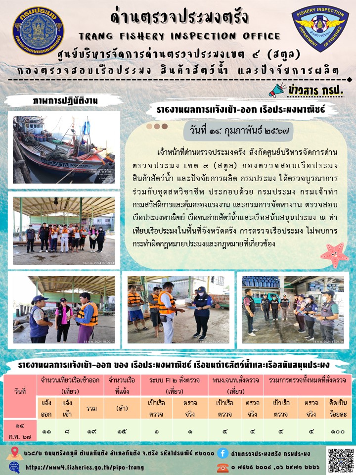 ประชาสัมพันธ์การปฏิบัติงานด่านตรวจประมงตรัง..คลิก