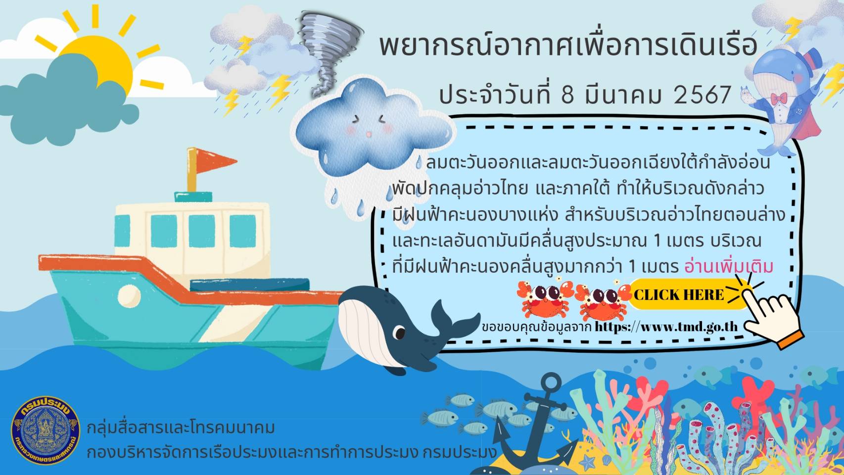 พยากรณ์อากาศเพื่อการเดินเรือ ประจำวันที่ 8 มีนาคม 2567