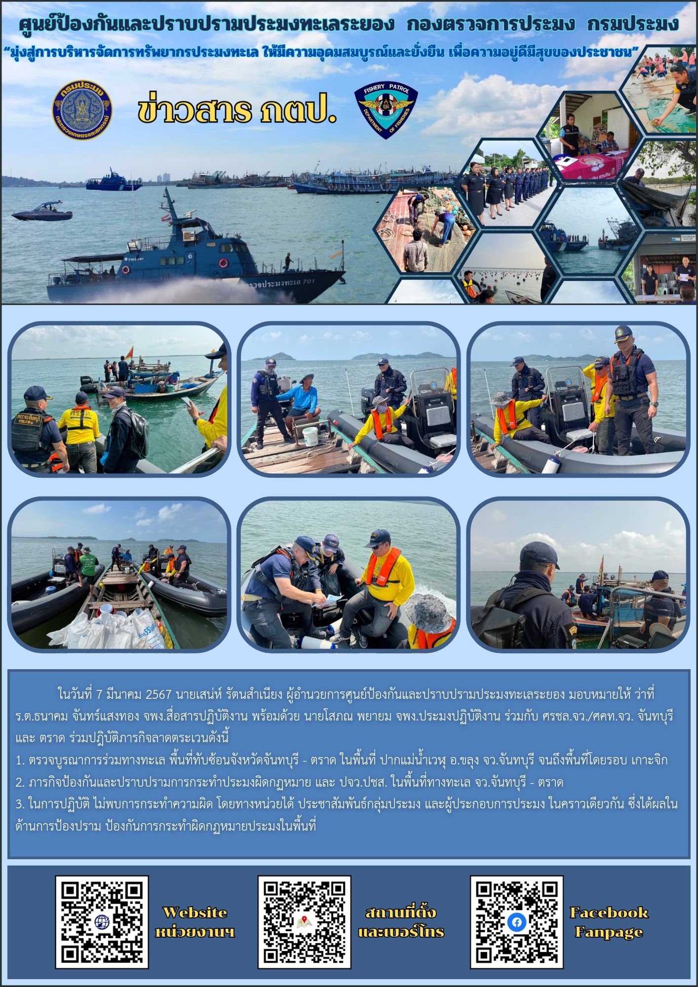 ปฎิบัติภารกิจลาดตระเวนร่วมกับ ศรชล.จว./ศคท.จว. จันทบุรี และ ตราด..คลิก