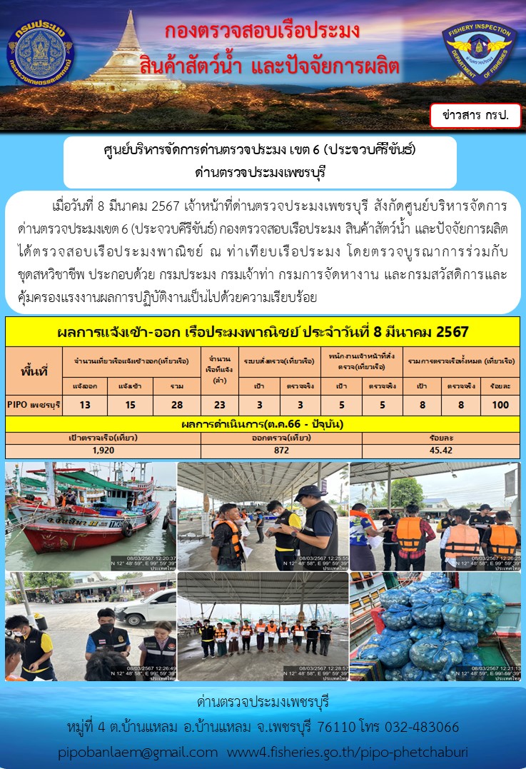 ตรวจสอบเรือประมงพาณิชย์ ณ ท่าเทียบเรือประมง..คลิก