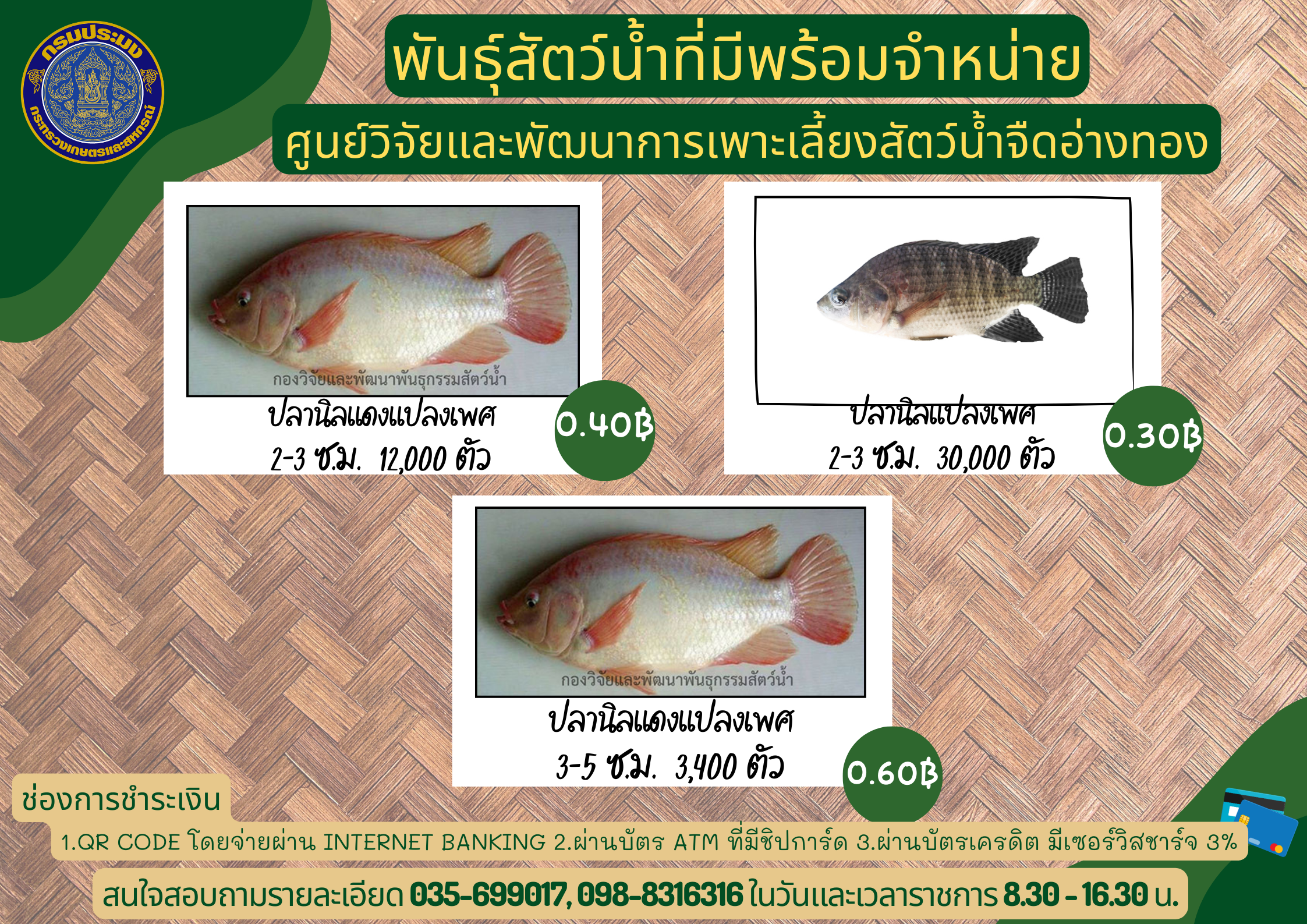 พันธุ์สัตว์น้ำที่มีพร้อมจำหน่าย