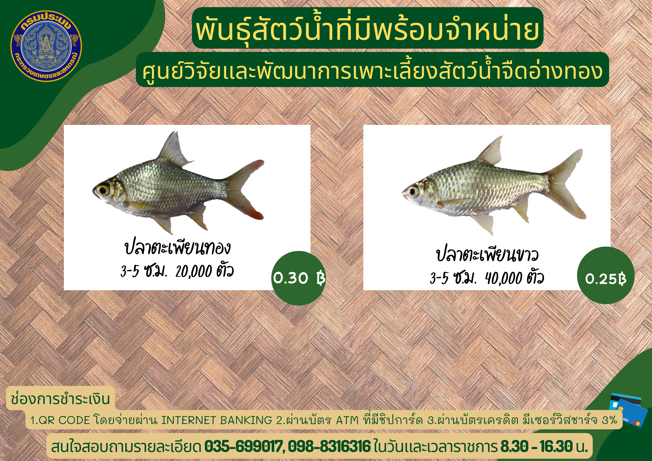 พันธุ์สัตว์น้ำที่มีพร้อมจำหน่าย..คลิก