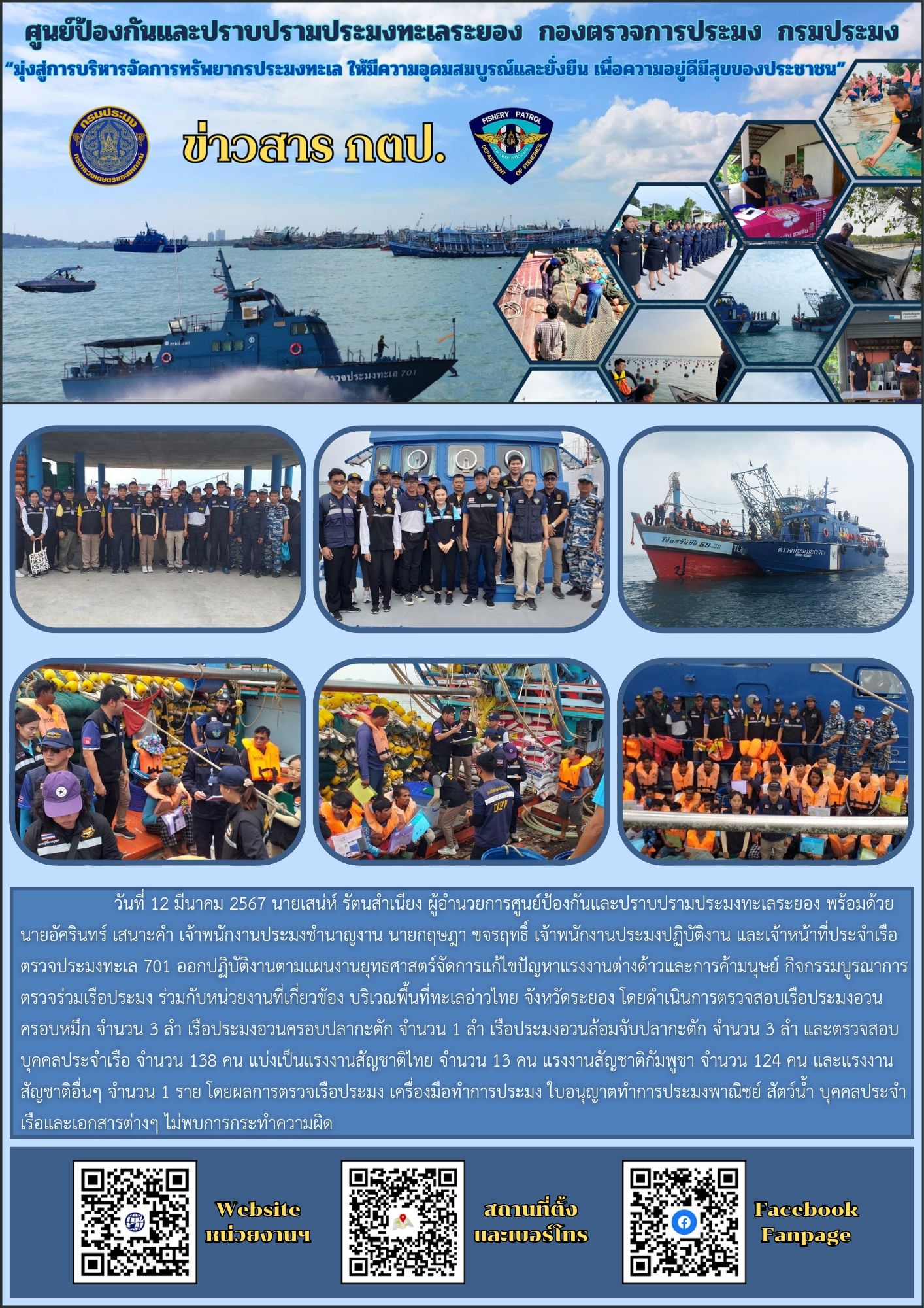 ออกปฏิบัติงานบูรณาการตรวจร่วมเรือประมง ครั้งที่ 3/2567..คลิก