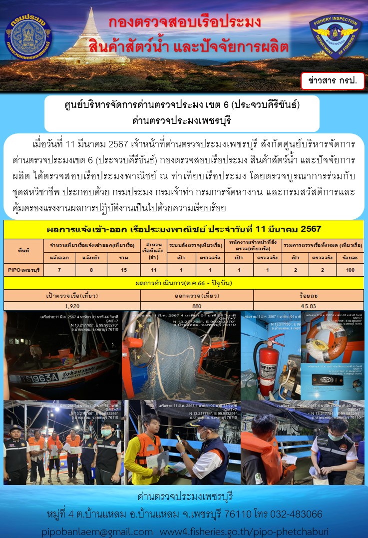 ตรวจสอบเรือประมงพาณิชย์ ณ ท่าเทียบเรือประมง..คลิก