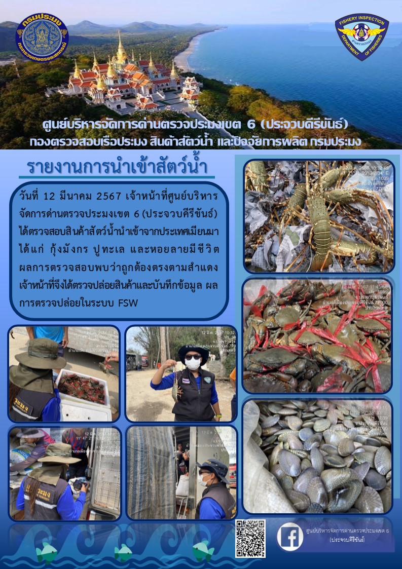 ตรวจสอบสินค้าสัตว์น้ำนำเข้าจากประเทศเมียนมา..คลิก