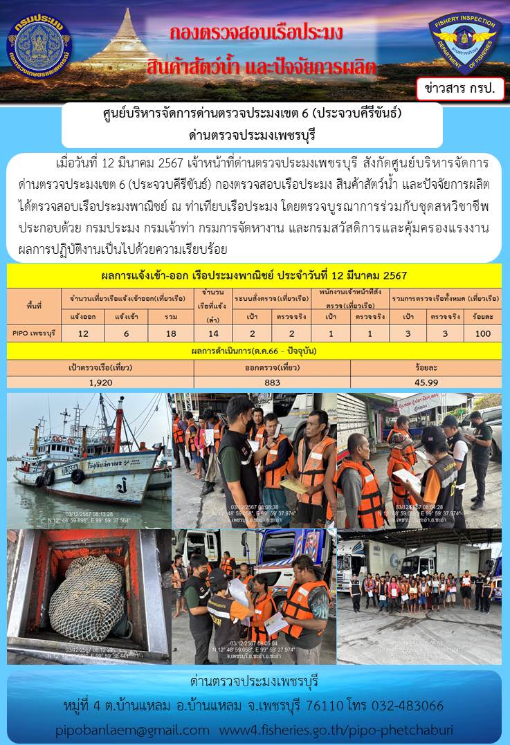 ตรวจสอบเรือประมงพาณิชย์ ณ ท่าเทียบเรือประมง..คลิก