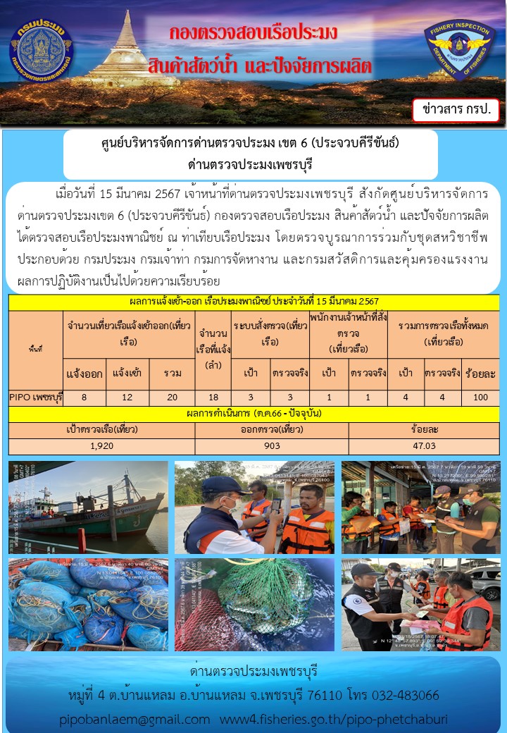 ตรวจสอบเรือประมงพาณิชย์ ณ ท่าเทียบเรือประมง..คลิก