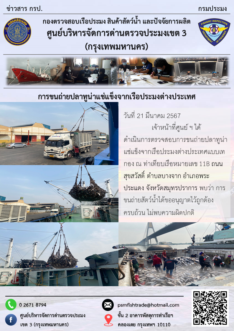 การขนถ่ายปลาทูน่าแช่แข็งจากเรือประมงต่างประเทศ