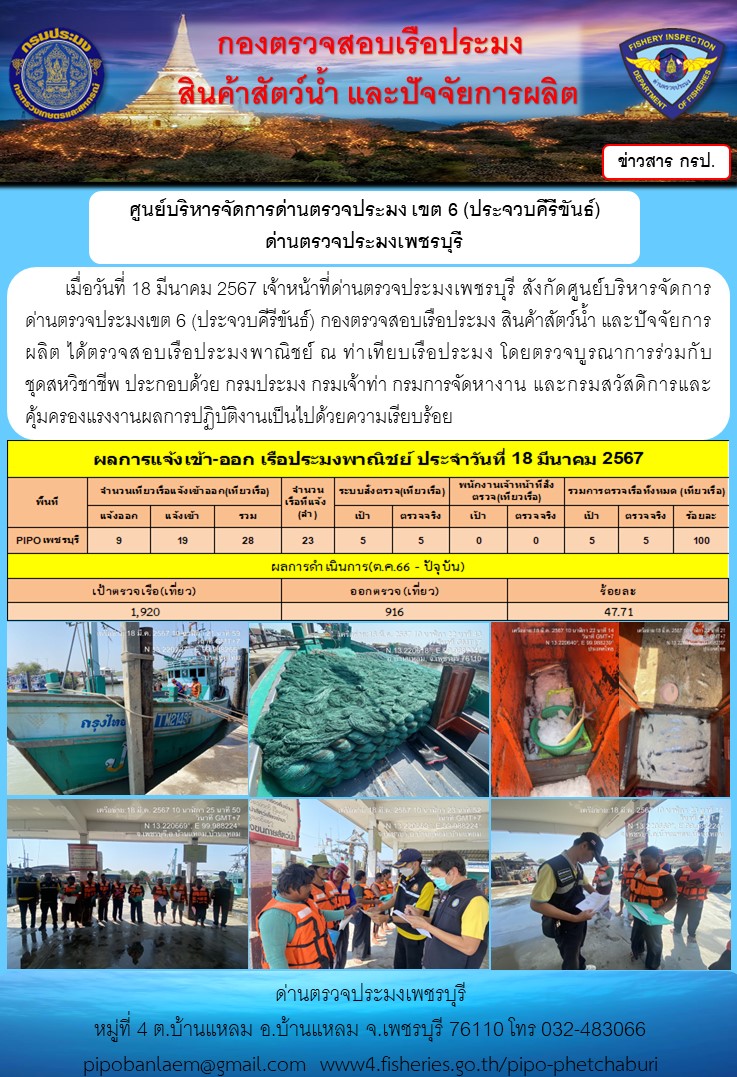 ตรวจสอบเรือประมงพาณิชย์ ณ ท่าเทียบเรือประมง..คลิก