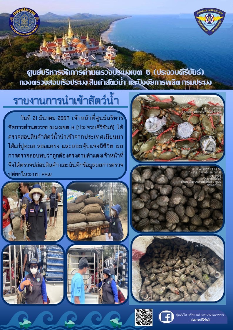 ตรวจสอบสินค้าสัตว์น้ำนำเข้าจากประเทศเมียนมา..คลิก