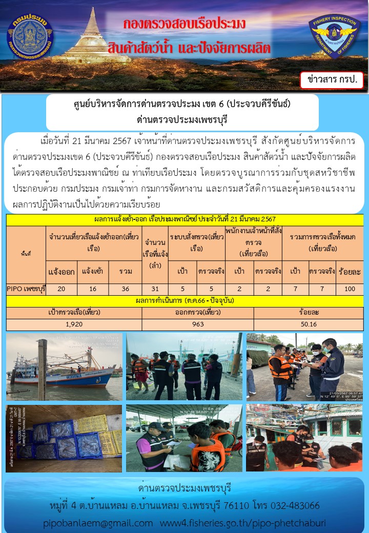 ตรวจสอบเรือประมงพาณิชย์ ณ ท่าเทียบเรือประมง..คลิก