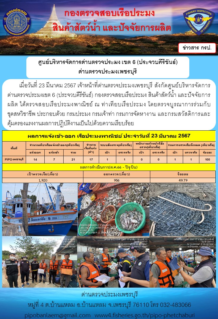 ตรวจสอบเรือประมงพาณิชย์ ณ ท่าเทียบเรือประมง..คลิก