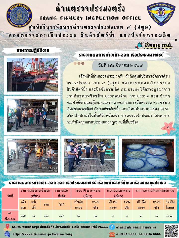 ประชาสัมพันธ์การปฏิบัติงานด่านตรวจประมงตรัง..คลิก