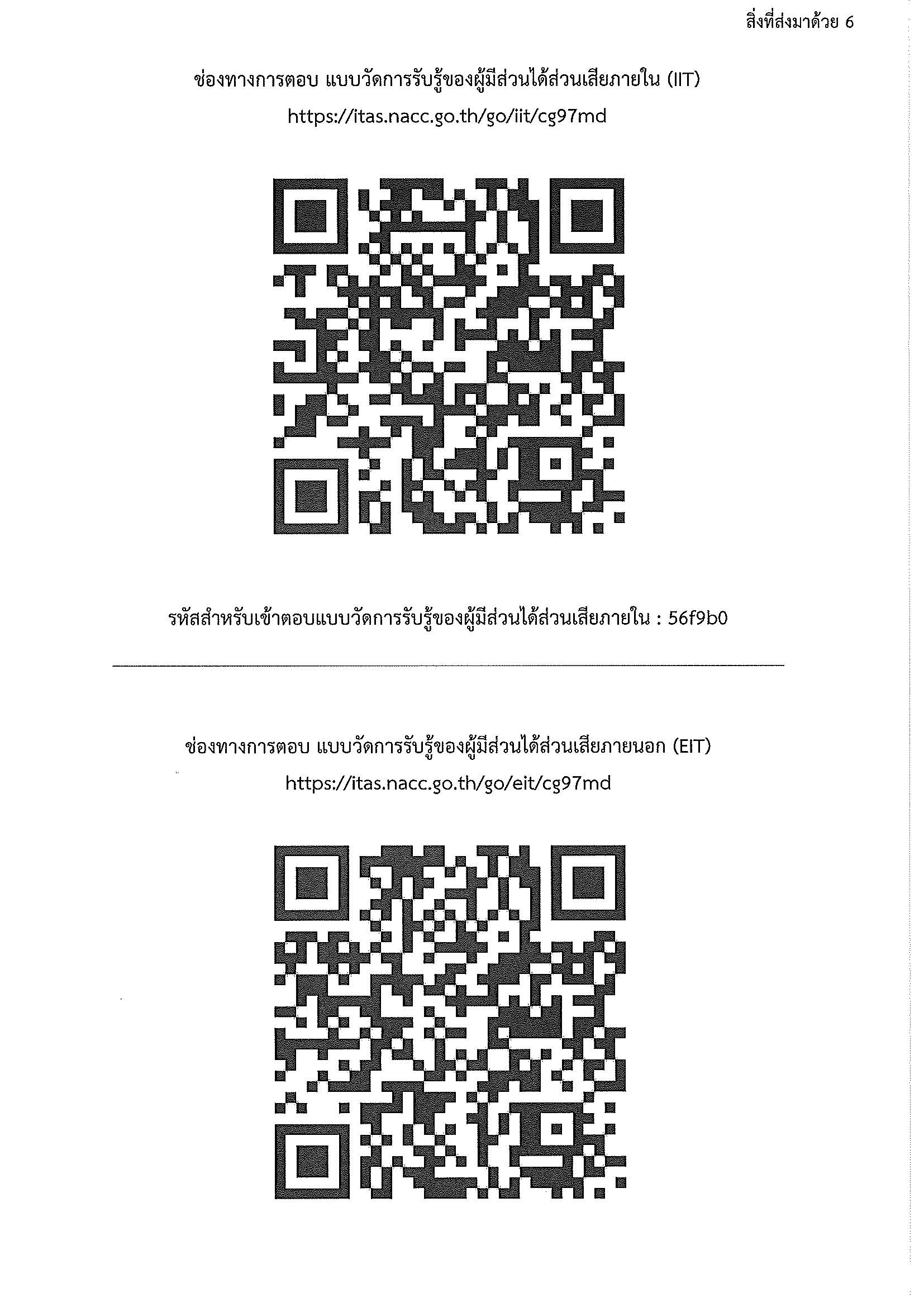 ช่องทางการตอบ แบบวัดการรับรู้ของผู้มีส่วนได้ส่วนเสียภายใน (IIT) และภายนอก (EIT) การขับเคลื่อนการประเมินคุณธรรมและความโปร่งใสในการดำเนินงานของหน่วยงานภาครัฐ (ITA)..คลิก