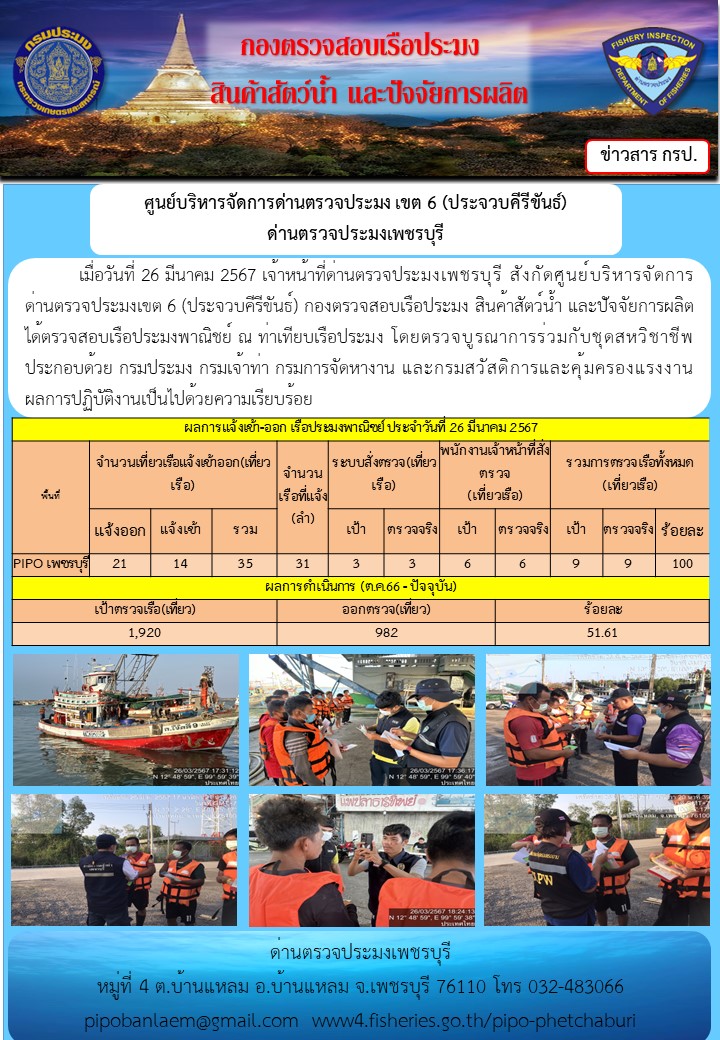 ตรวจสอบเรือประมงพาณิชย์ ณ ท่าเทียบเรือประมง..คลิก