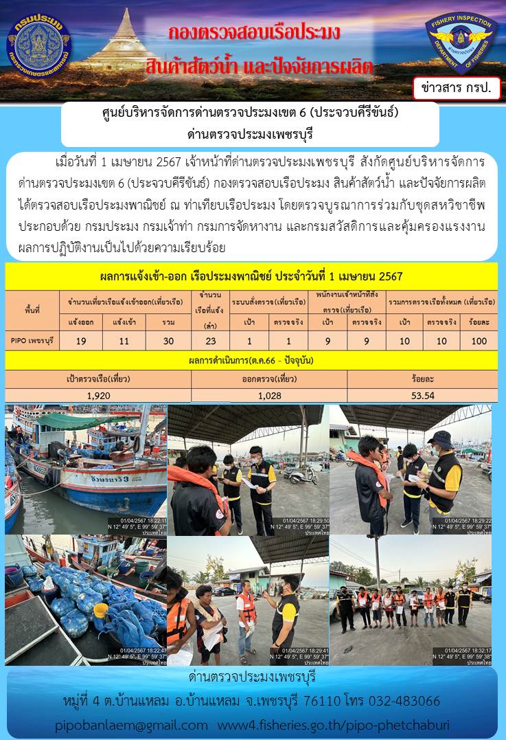 ตรวจสอบเรือประมงพาณิชย์ ณ ท่าเทียบเรือประมง..คลิก
