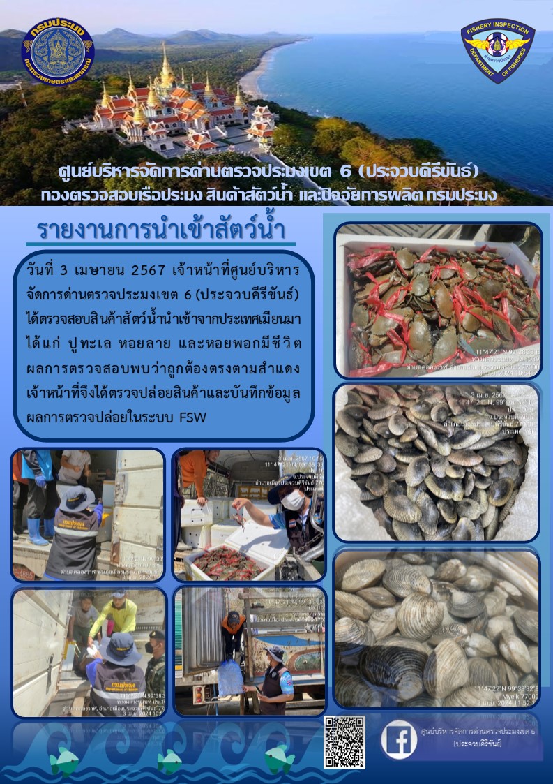 ตรวจสอบสินค้าสัตว์น้ำนำเข้าจากประเทศเมียนมา..คลิก