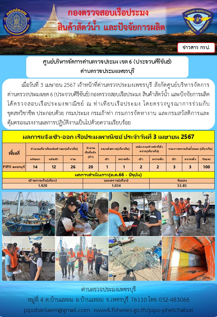ตรวจสอบเรือประมงพาณิชย์ ณ ท่าเทียบเรือประมง..คลิก
