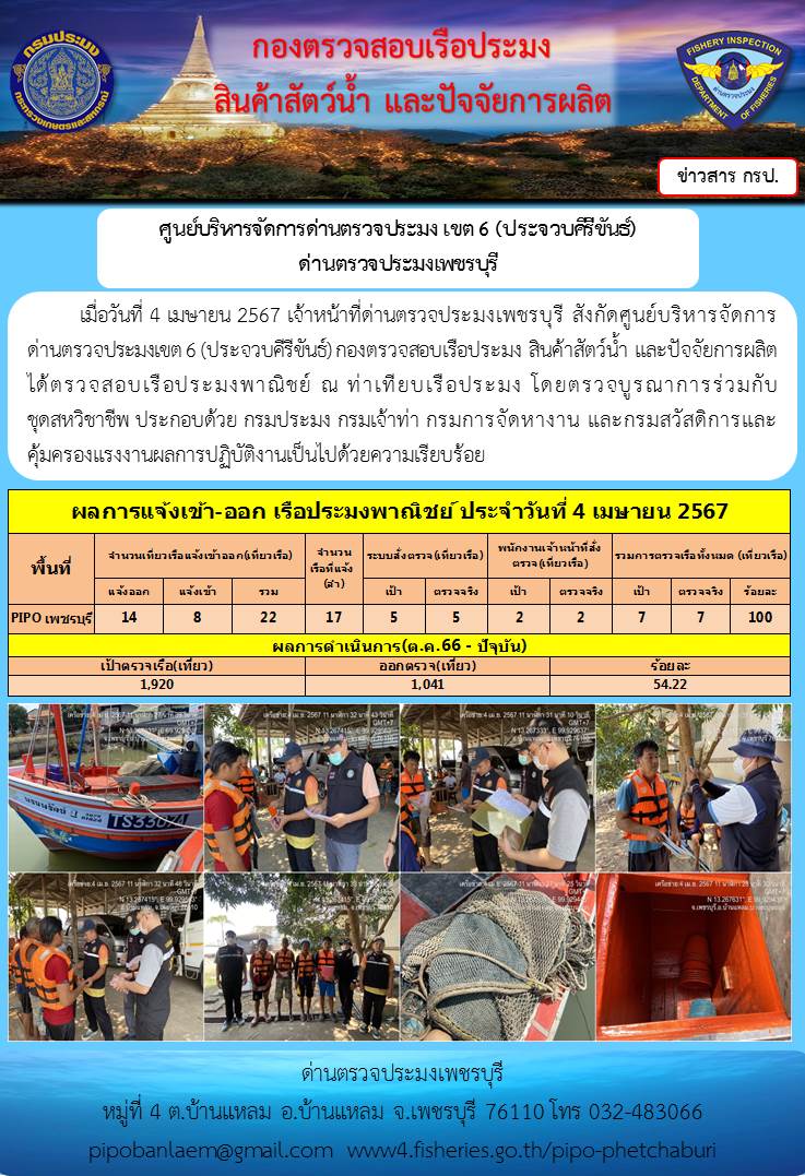ตรวจสอบเรือประมงพาณิชย์ ณ ท่าเทียบเรือประมง..คลิก