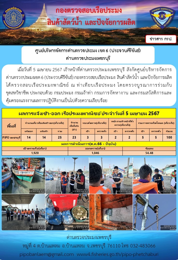 ตรวจสอบเรือประมงพาณิชย์ ณ ท่าเทียบเรือประมง..คลิก