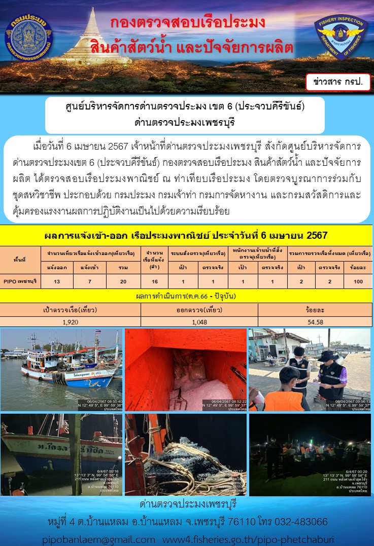 ตรวจสอบเรือประมงพาณิชย์ ณ ท่าเทียบเรือประมง..คลิก