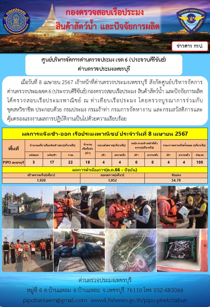 ตรวจสอบเรือประมงพาณิชย์ ณ ท่าเทียบเรือประมง..คลิก