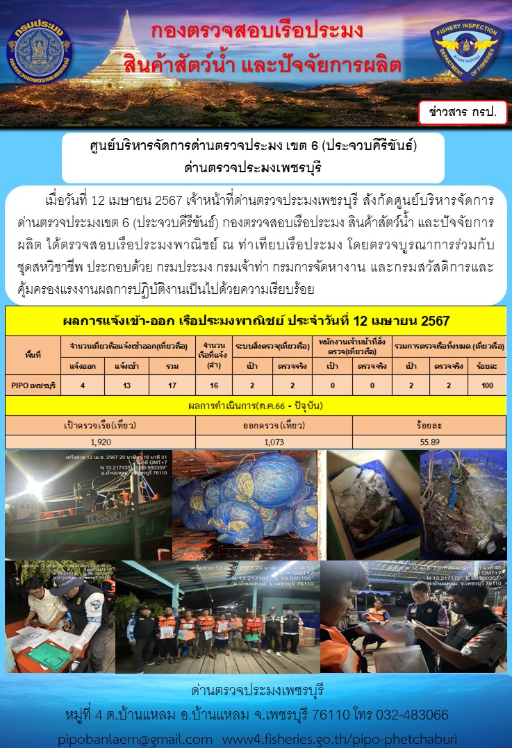 ตรวจสอบเรือประมงพาณิชย์ ณ ท่าเทียบเรือประมง..คลิก